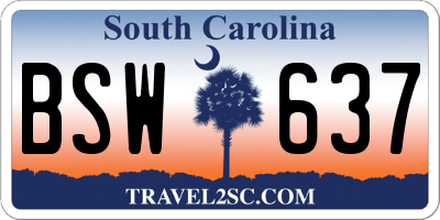 SC license plate BSW637