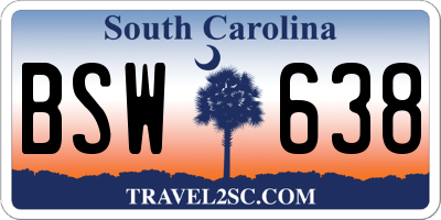 SC license plate BSW638