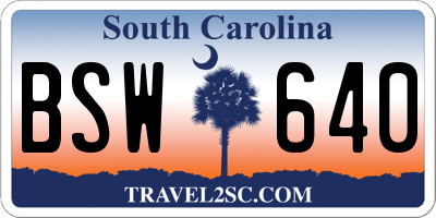 SC license plate BSW640