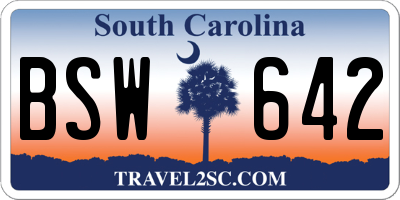 SC license plate BSW642