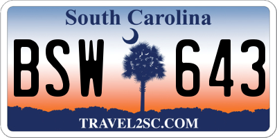 SC license plate BSW643