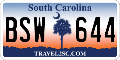 SC license plate BSW644