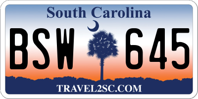 SC license plate BSW645