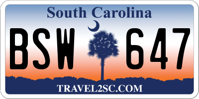 SC license plate BSW647