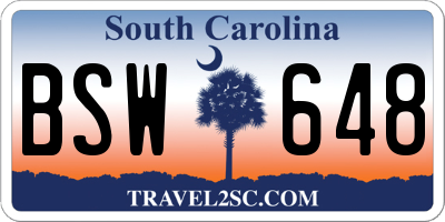 SC license plate BSW648
