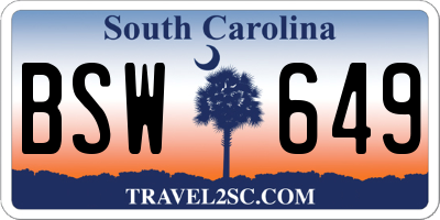 SC license plate BSW649