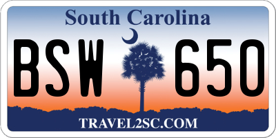 SC license plate BSW650
