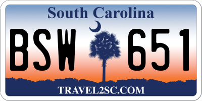 SC license plate BSW651