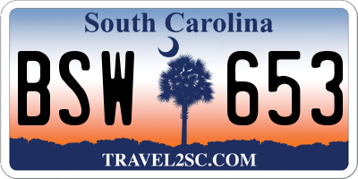 SC license plate BSW653