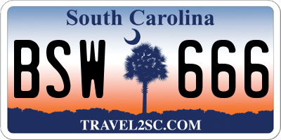 SC license plate BSW666