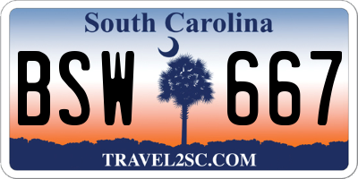 SC license plate BSW667