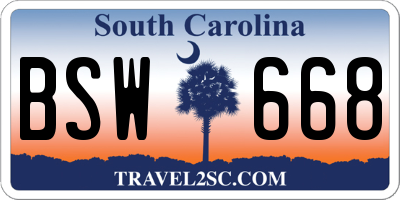 SC license plate BSW668