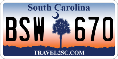 SC license plate BSW670