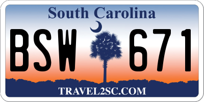 SC license plate BSW671