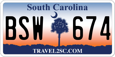 SC license plate BSW674