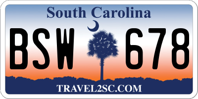 SC license plate BSW678