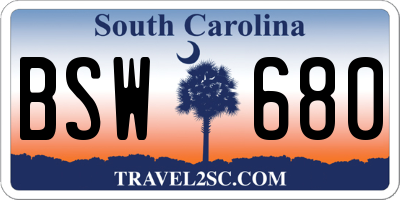 SC license plate BSW680