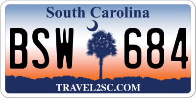 SC license plate BSW684