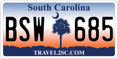 SC license plate BSW685