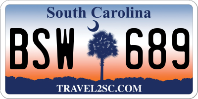 SC license plate BSW689