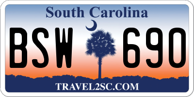 SC license plate BSW690