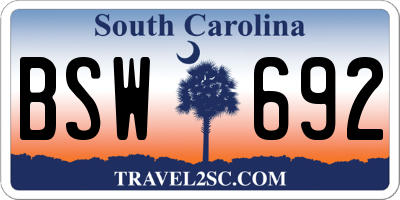 SC license plate BSW692