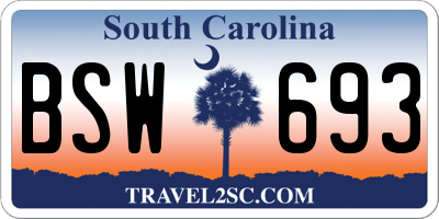 SC license plate BSW693