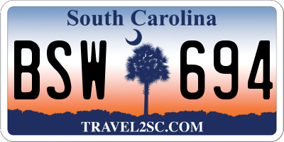 SC license plate BSW694