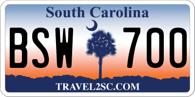 SC license plate BSW700