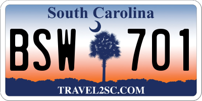 SC license plate BSW701