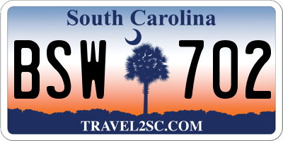 SC license plate BSW702