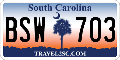 SC license plate BSW703