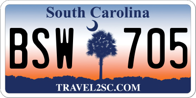 SC license plate BSW705