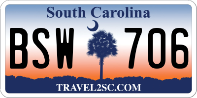 SC license plate BSW706