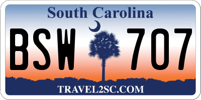 SC license plate BSW707