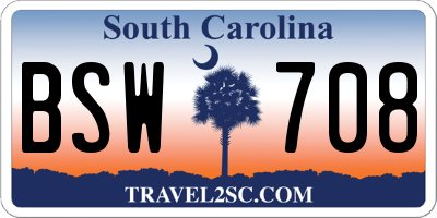 SC license plate BSW708