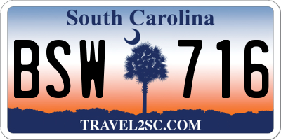 SC license plate BSW716