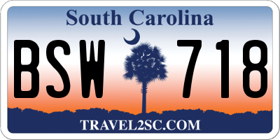 SC license plate BSW718
