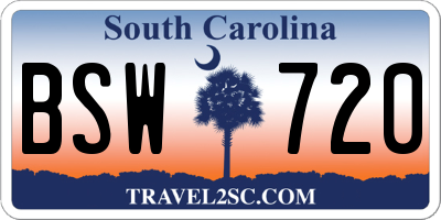 SC license plate BSW720