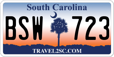 SC license plate BSW723