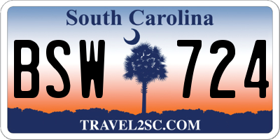 SC license plate BSW724