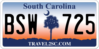 SC license plate BSW725