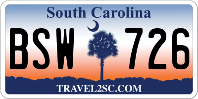 SC license plate BSW726