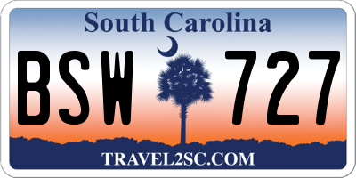 SC license plate BSW727