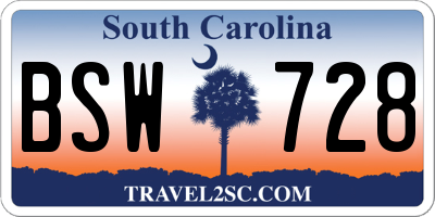SC license plate BSW728