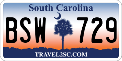 SC license plate BSW729
