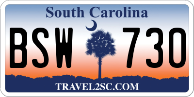 SC license plate BSW730