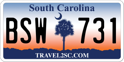 SC license plate BSW731