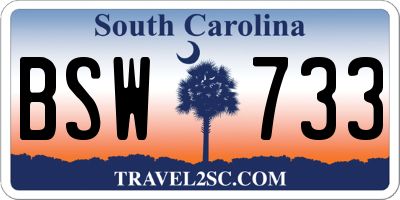 SC license plate BSW733