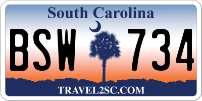 SC license plate BSW734
